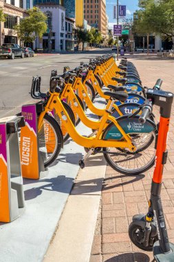 Tucson, AZ, USA - March 12, 2022: A rental bike stand along the road