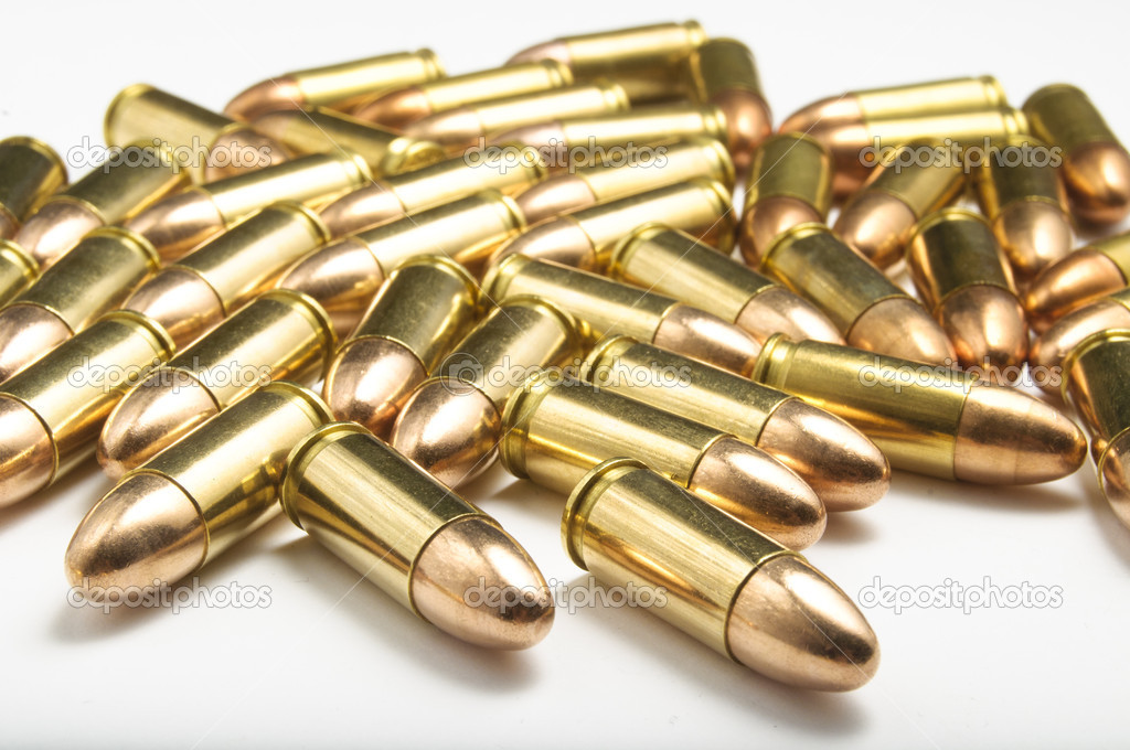 9mm bullets on white background