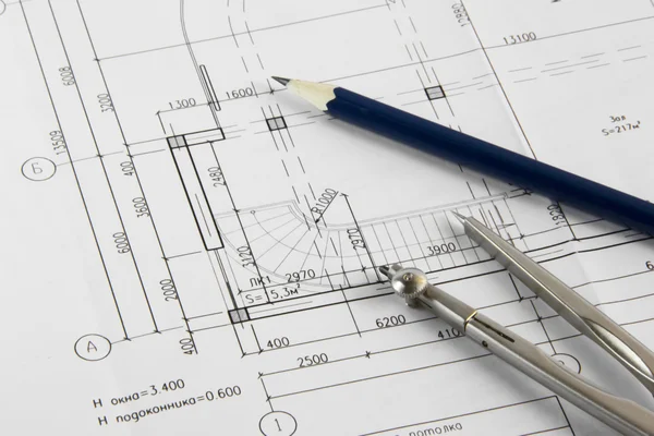 Costruzione disegni matita bussole — Foto Stock