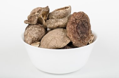 Beyaz kase kuru mantarları ile doldurulmuş