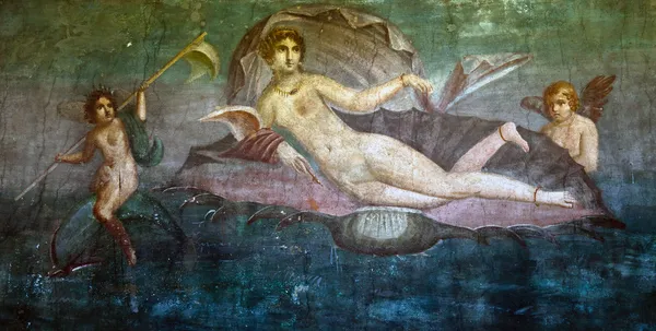 Väggmålning av venus på väggen i ett hus i Pompeji — Stockfoto