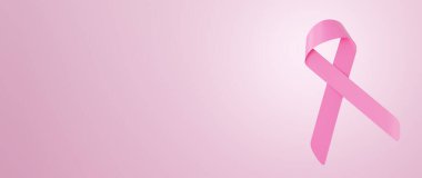 Göğüs Kanseri Farkındalığı Ayı afişi, Pembe arkaplanda fotokopi alanı olan pembe kurdele sembolü. 3 Boyutlu Resim Çizimi.