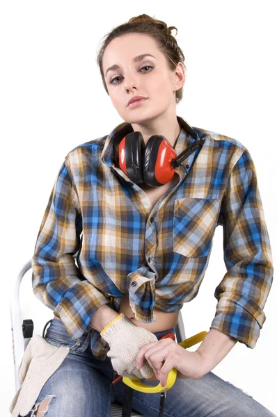 Girl-designer-builder-worker — Stock Photo, Image