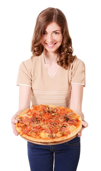 Dívka s pizzou — Stock fotografie