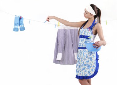 Hostess hang wet clothes clipart