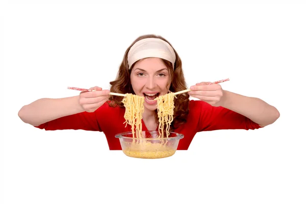 Girl, pasta — Stock Photo, Image