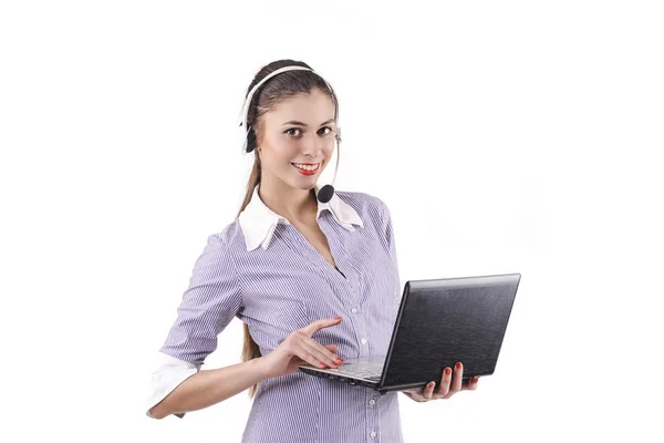 Girl in headphones with laptop Royalty Free Stock Photos