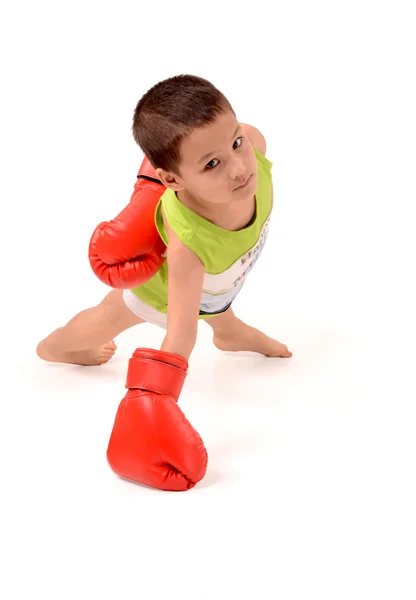 Kind gesponnen van de vloer met handschoenen — Stockfoto
