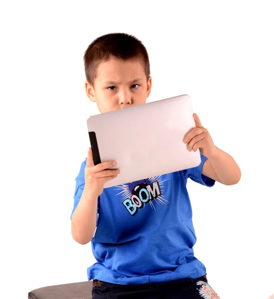 A boy and a graphics tablet — Stock Photo, Image