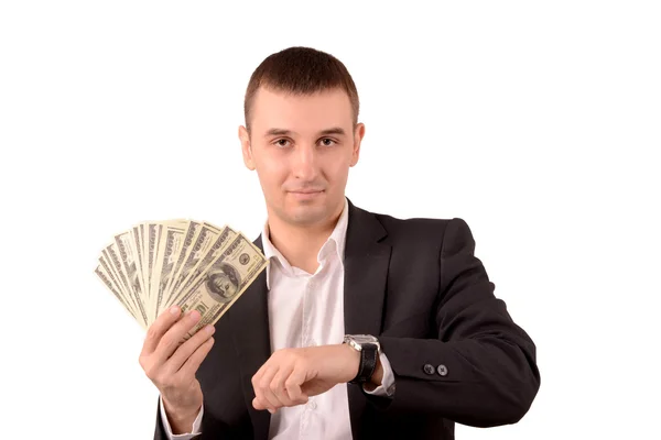Hombre con dólares y reloj — Foto de Stock