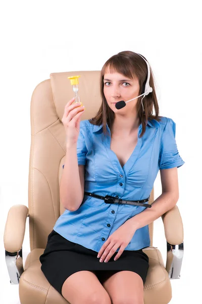 Call center girl with hourglass — Stock Photo, Image