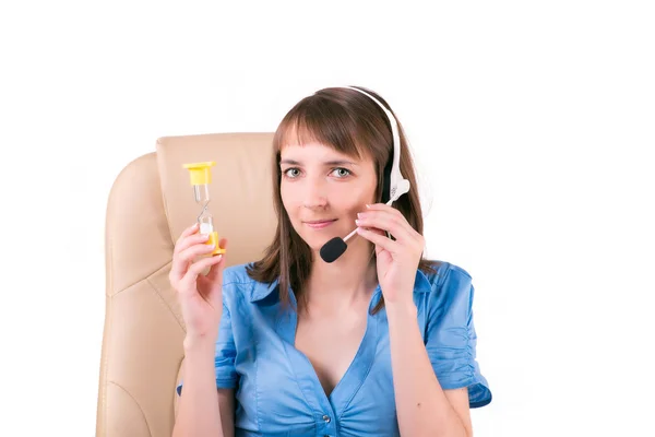 Chica con un micrófono y un reloj de arena — Foto de Stock