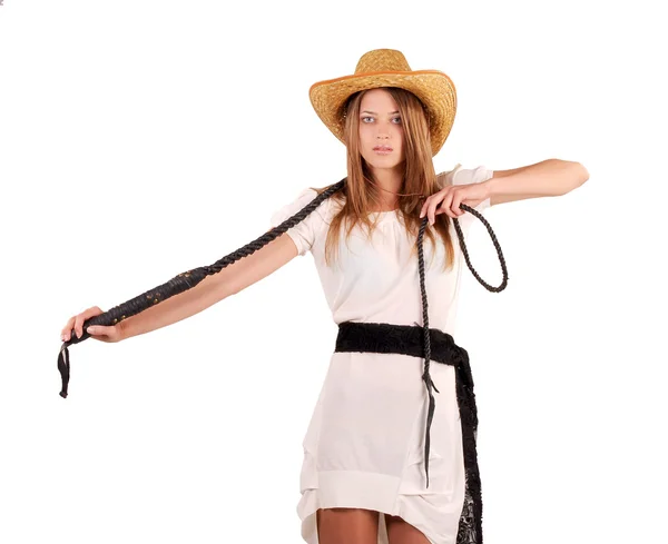 Girl with a whip — Stock Photo, Image