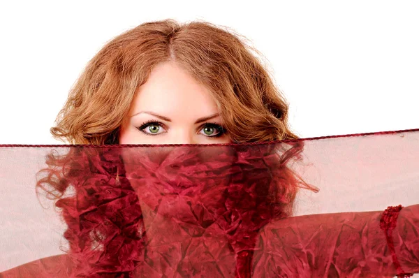 Girl looks through the scarf — Stock Photo, Image