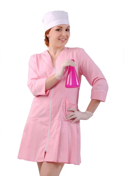 Laboratory assistant with flask — Stock Photo, Image