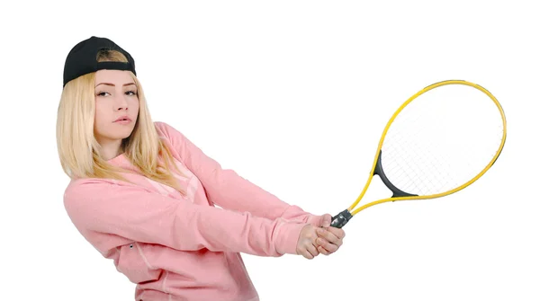 Girl with a tennis racket — Stock Photo, Image