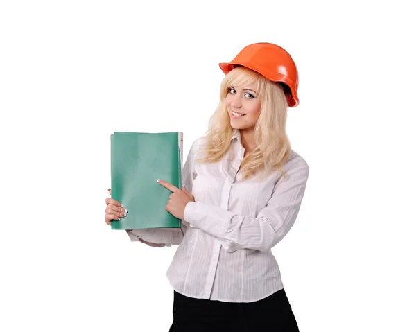 Girl with a green folder in her hand — Stock Photo, Image