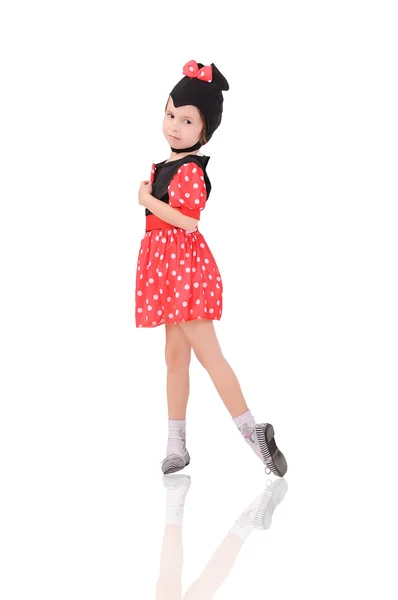 Девушка рекламирует детские костюмы — стоковое фото