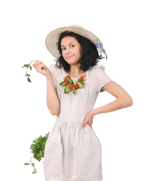 Menina com legumes, verão — Fotografia de Stock