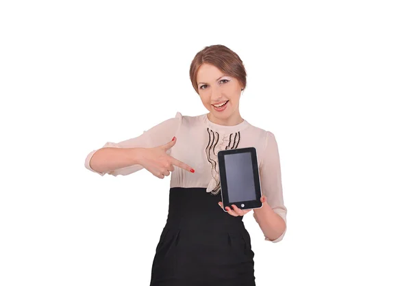 Mujer está mostrando una tableta gráfica — Foto de Stock