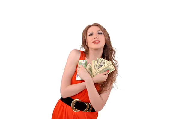 Woman with a currency in her hands — Stock Photo, Image