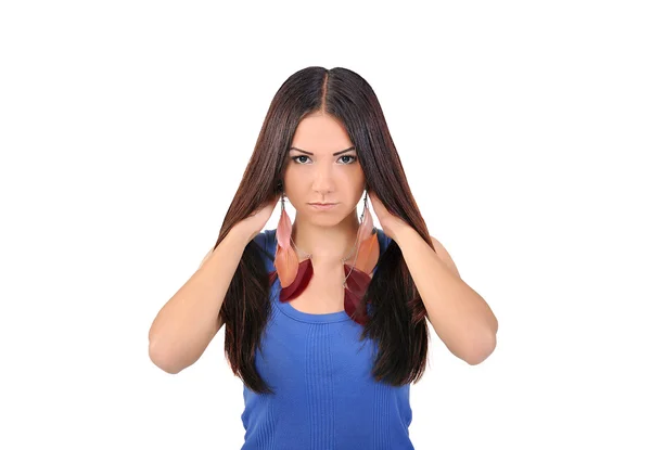 Girl showing her shiny hair — Stock Photo, Image