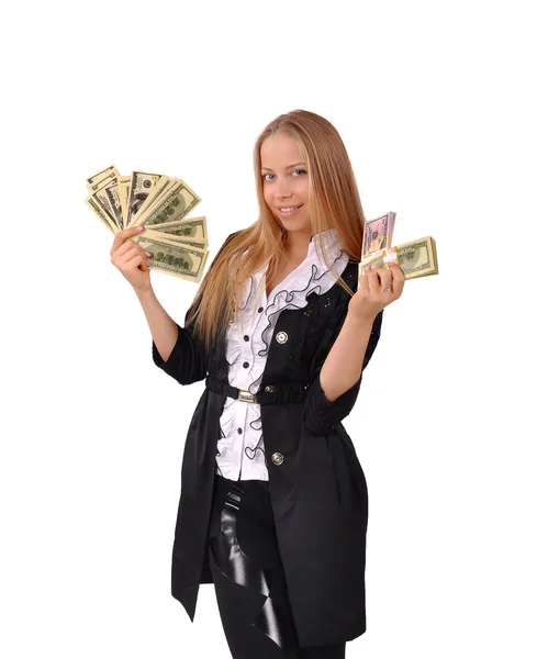 Girl holding a lot of money — Stock Photo, Image