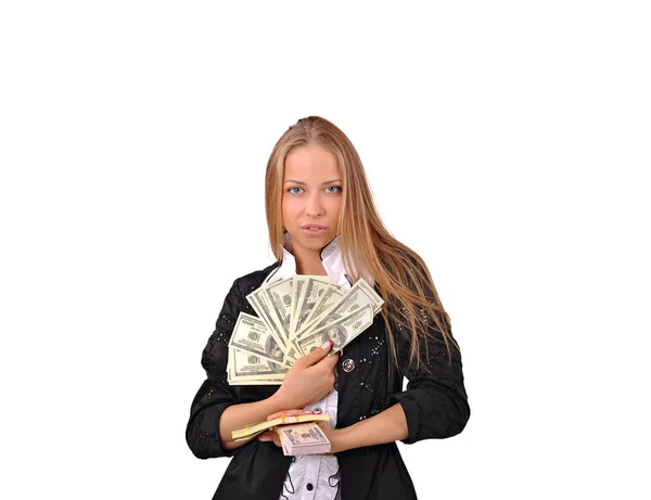 Girl and currency — Stock Photo, Image