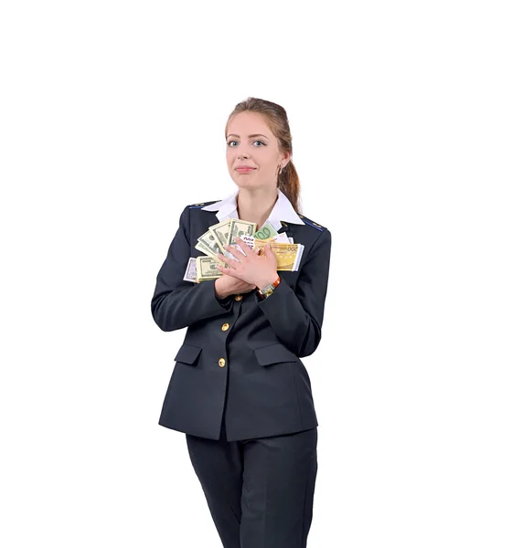 Girl holds money — Stock Photo, Image