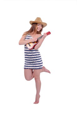 iskambil gitar, tatil ve eğlence neşeli kız