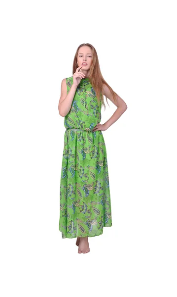 Girl in a green dress — Stock Photo, Image