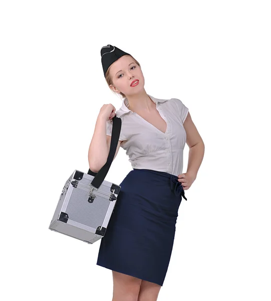 Stewardess in een formulier werken — Stockfoto