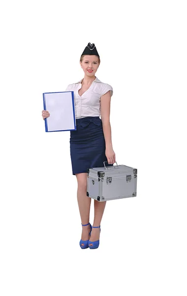 Stewardess with suitcase — Stock Photo, Image