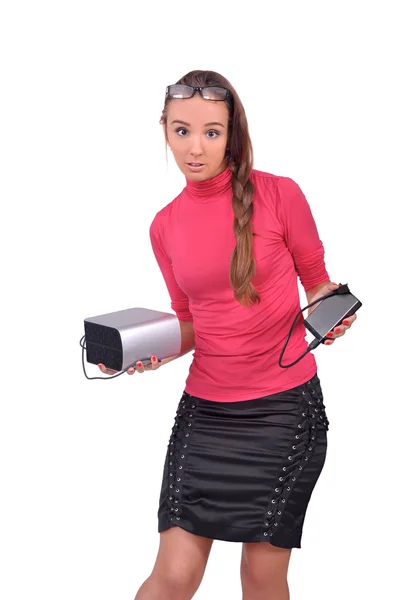 Girl with computer technology — Stock Photo, Image