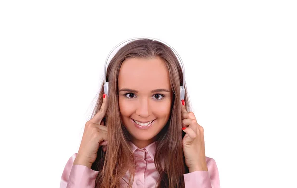 Girl in headphones, music — Stock Photo, Image