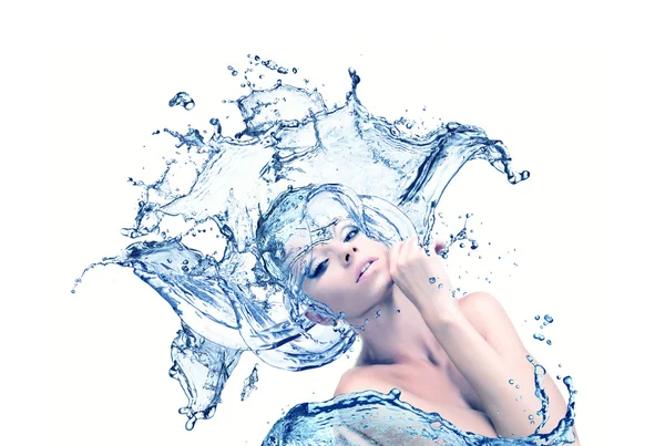 Girl with the hair out of the water, freshness — Stock Photo, Image