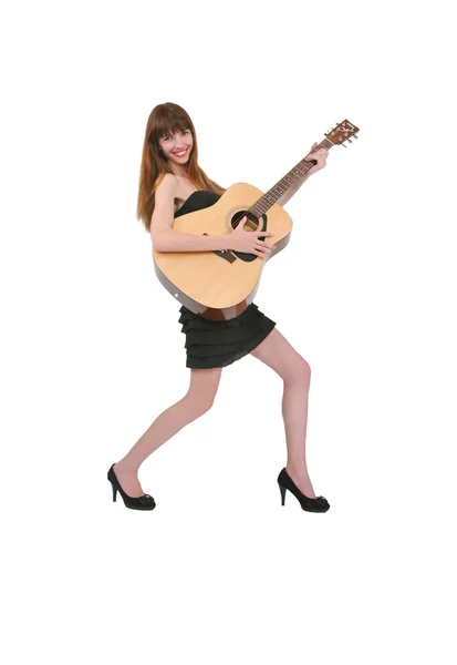 一把吉他在她手中的女孩 — 图库照片