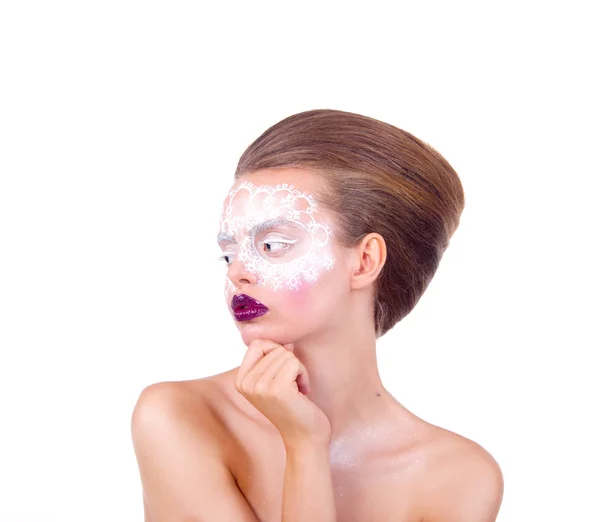 Nude girl in white mask — Stock Photo, Image