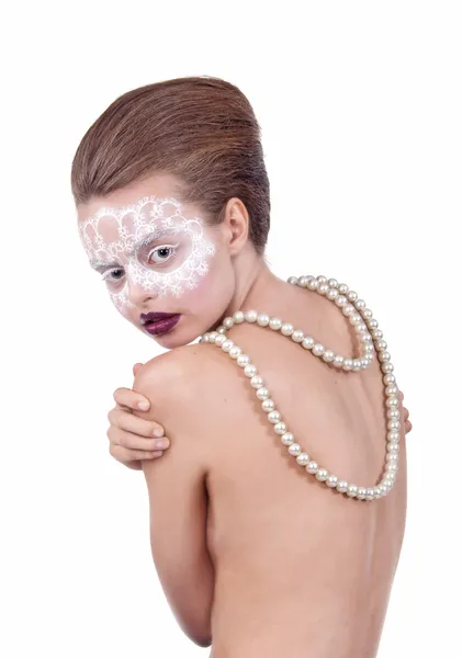 Girl with pearls — Stock Photo, Image