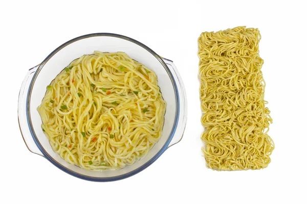 Glass baking dish with noodles — Stock Photo, Image