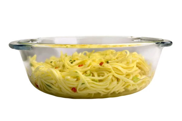 Noodles in glass dish — Stock Photo, Image