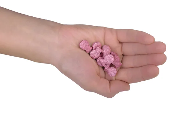 Pink bears in hand — Stock Photo, Image