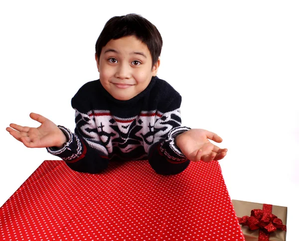 Boy hiding gift — Stock Photo, Image