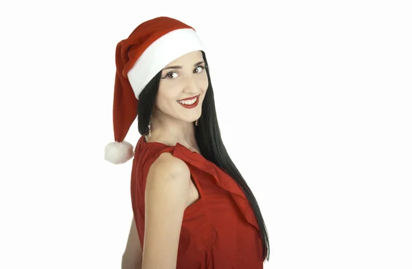 Niña con una bola roja de Año Nuevo Juguete rojo de Navidad Juguete de Navidad Nieve Doncella con un juguete de árbol de pelo Navidad en rojo —  Fotos de Stock