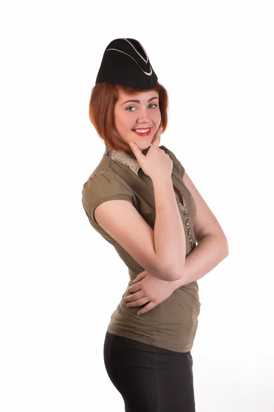 Girl in garrison cap — Stock Photo, Image