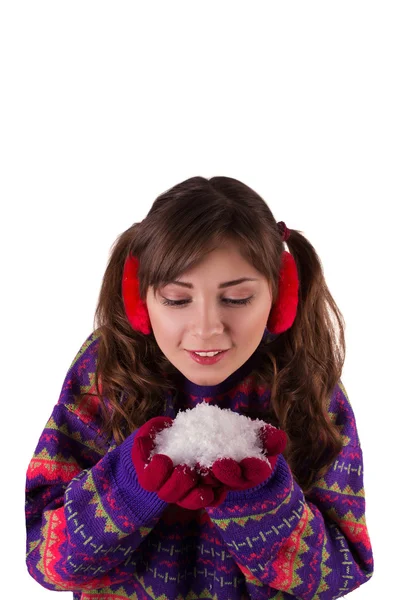 Girl and snow — Stock Photo, Image