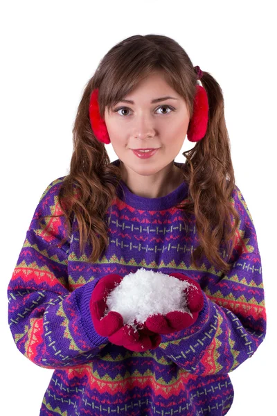Smile girl and snow — Stock Photo, Image