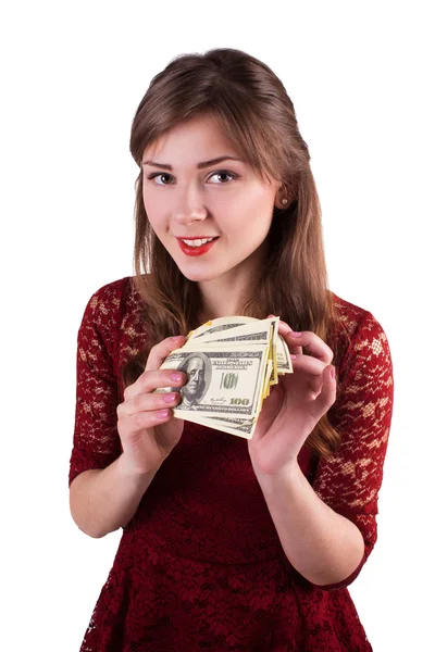 Mulher contando dinheiro — Fotografia de Stock