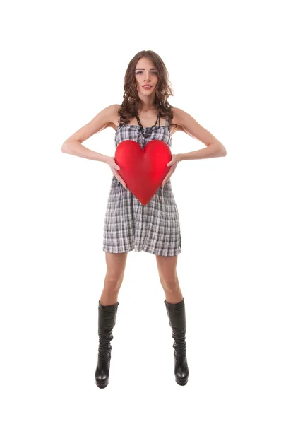 Smiling Young Woman Holding a Heart — Stock Photo, Image