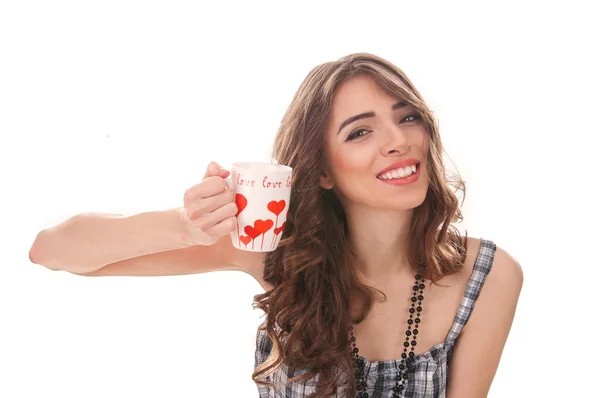 Vrouw met kopje koffie — Stockfoto